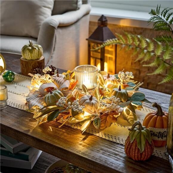 Fall Wreaths for Front Door Outside, 20'' Farmhouse Autumn Door Wreath - Picture 3 of 7